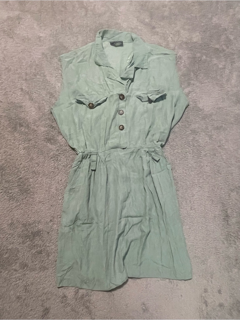 Vintage Cimmaron Dress Womens S/M Green USA Made Shirt Dress Cut Off Sleeveless